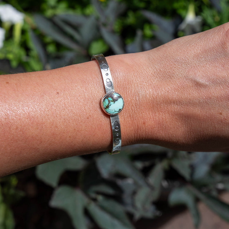 Carico Lake Turquoise Stamped Sterling Silver Cuff