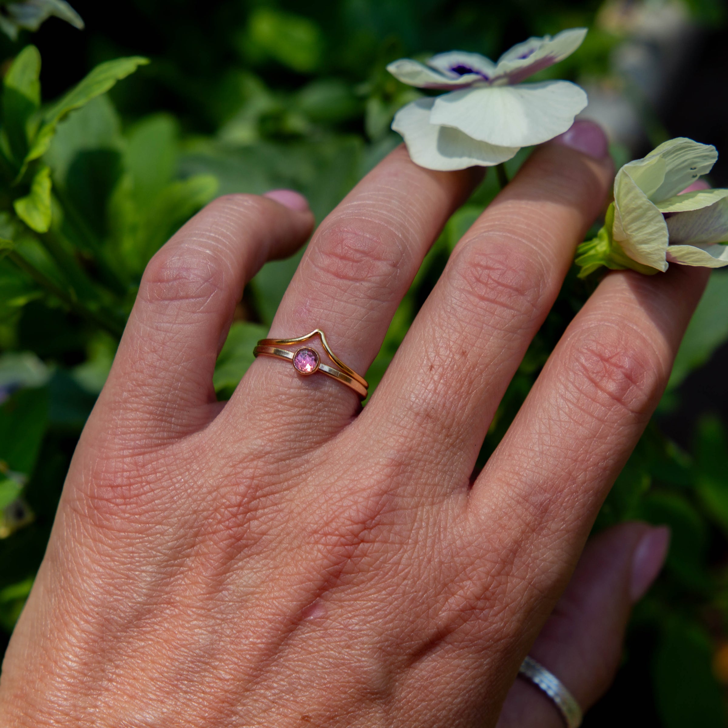 7 Pink Tourmaline 14k Gold-Filled Stacker Ring Set (Size 7)