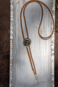 42" Hubei Turquoise Sterling Silver Shadowbox Circle Bolo