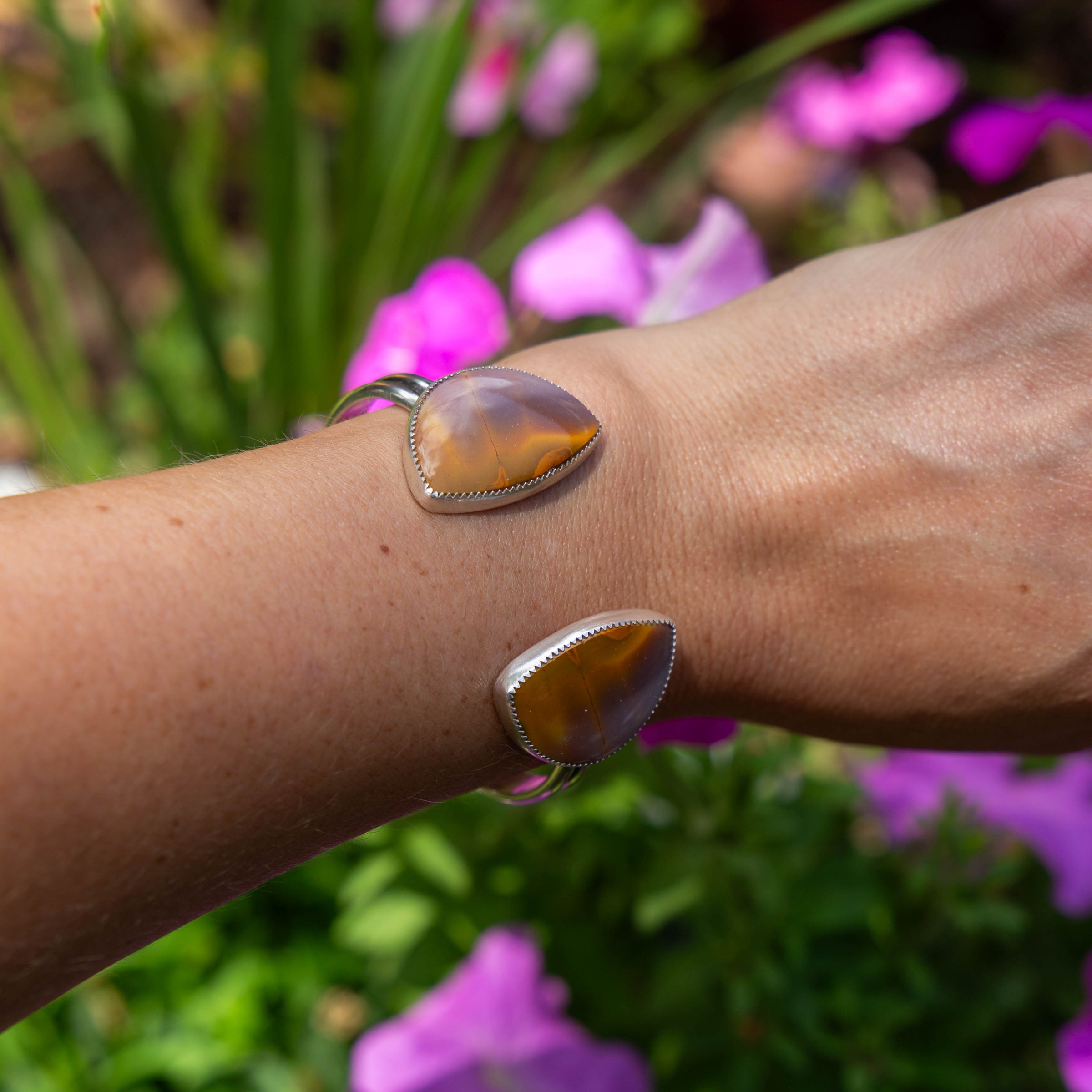 Mookeite Jasper Double Stone Sterling Silver Open Cuff
