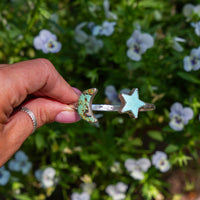Moon & Star Campitos Turquoise Double Stone Sterling Silver Open Cuff