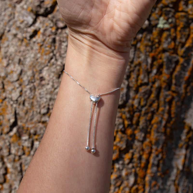 Rose Quartz Sterling Silver Heart Slider Bracelet - 8.5"