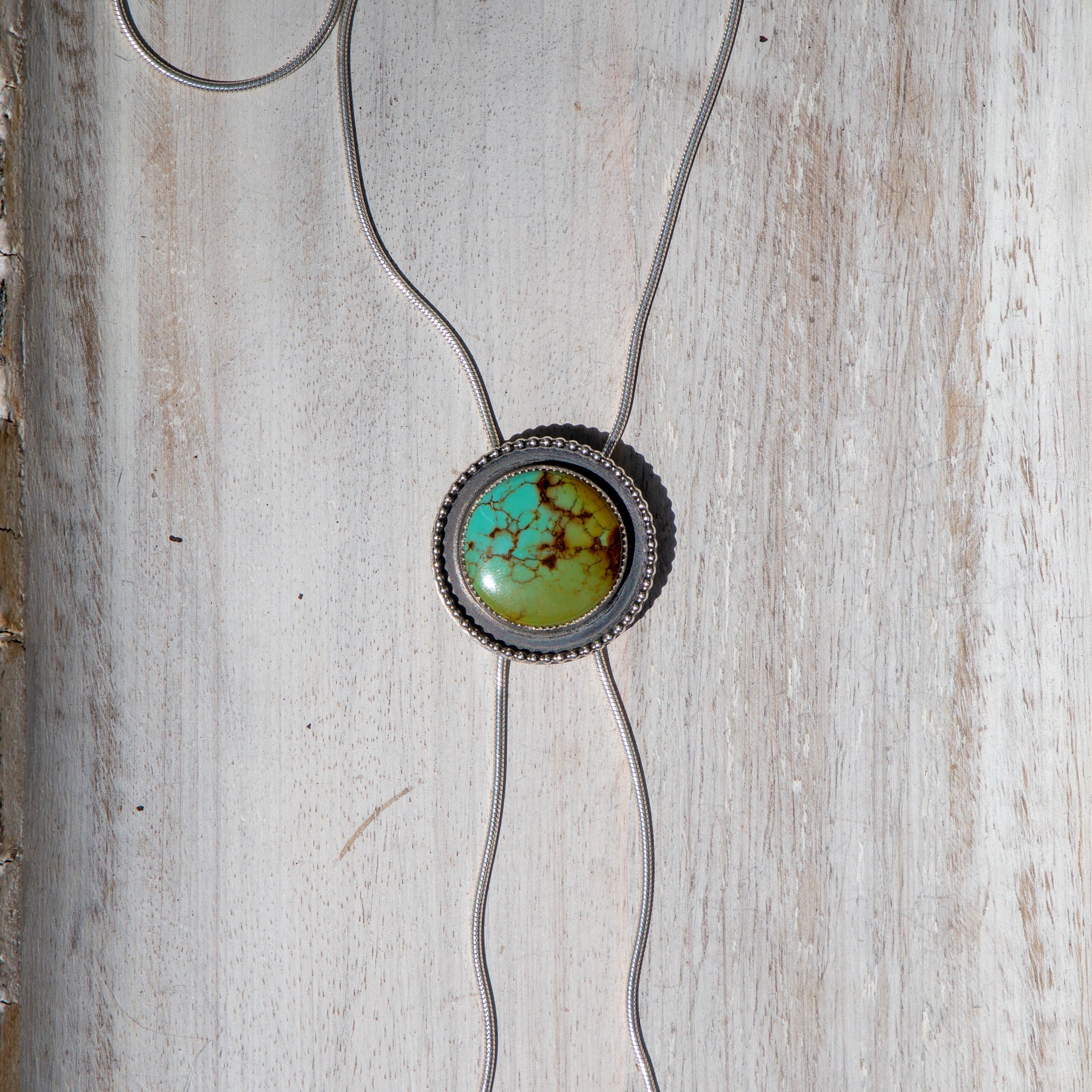 36" Hubei Circle Turquoise Sterling Silver Chain Bolo La Femme