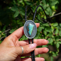 42" Hubei Turquoise Shadowbox Sterling Silver Bolo