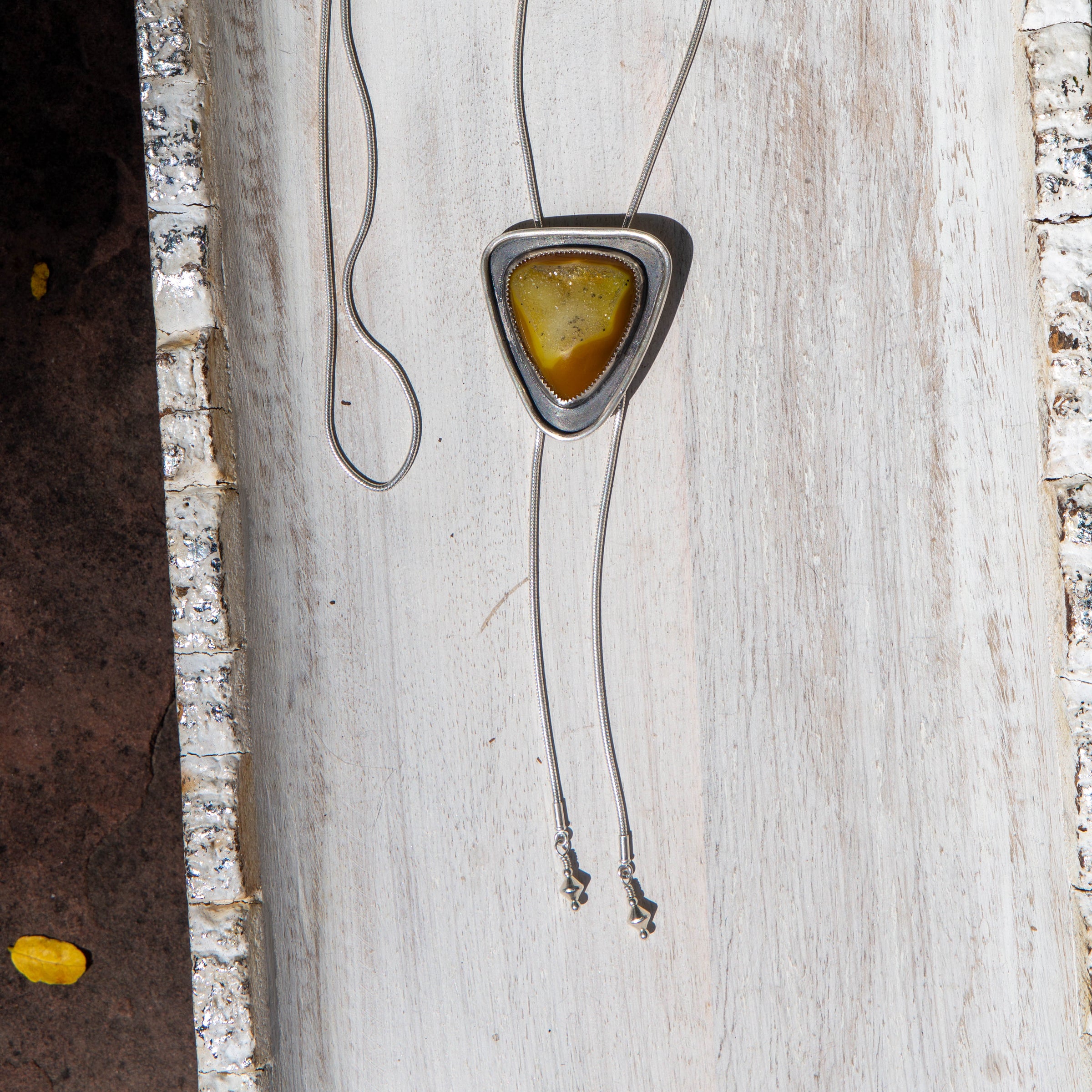 40" Yellow Druzy Agate Sterling Silver Chain Bolo La Femme