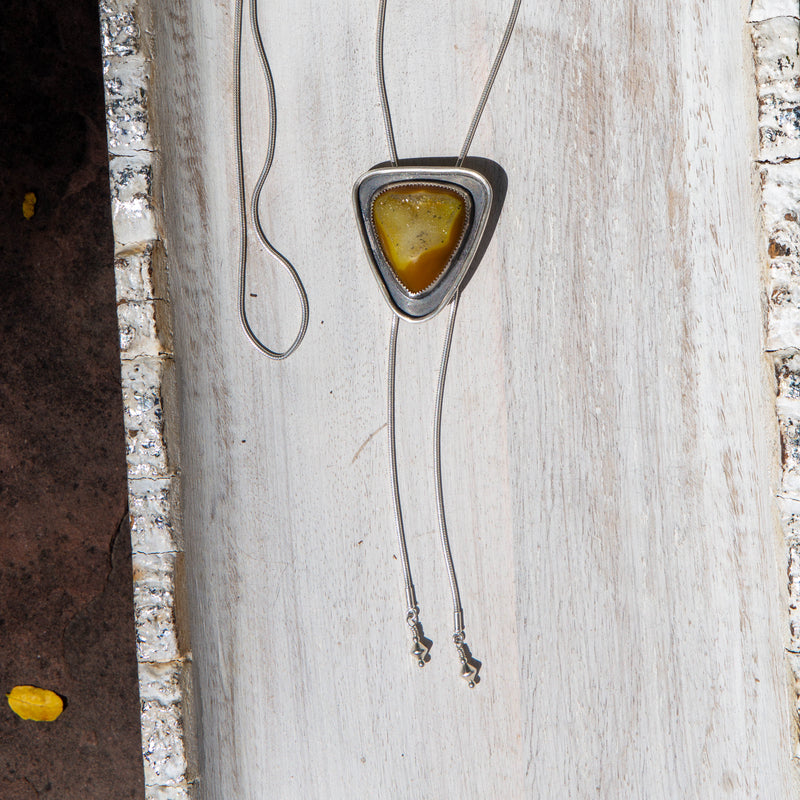 40" Yellow Druzy Agate Sterling Silver Chain Bolo La Femme