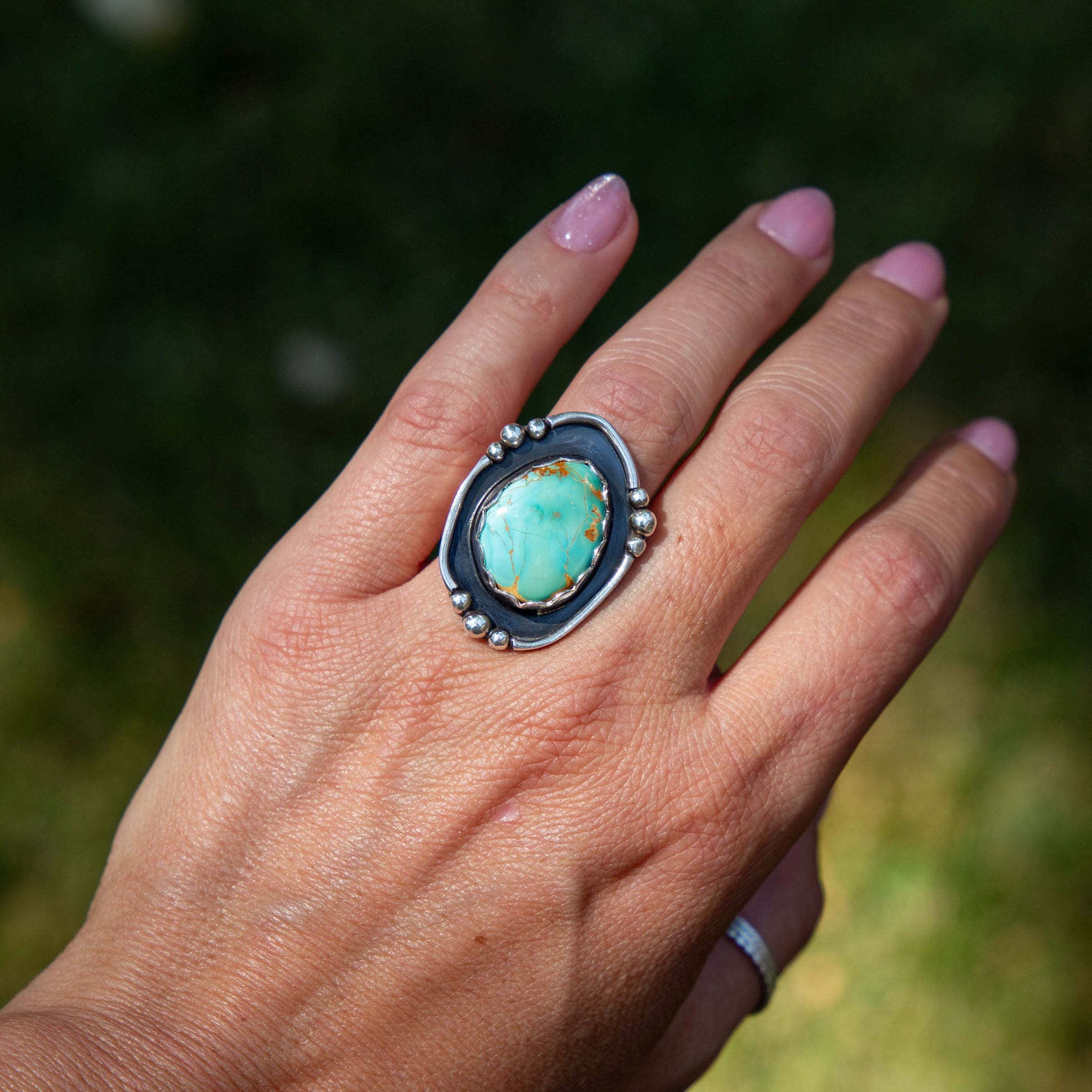 6 Royston Turquoise Sterling Silver Statement Ring (Size 6)