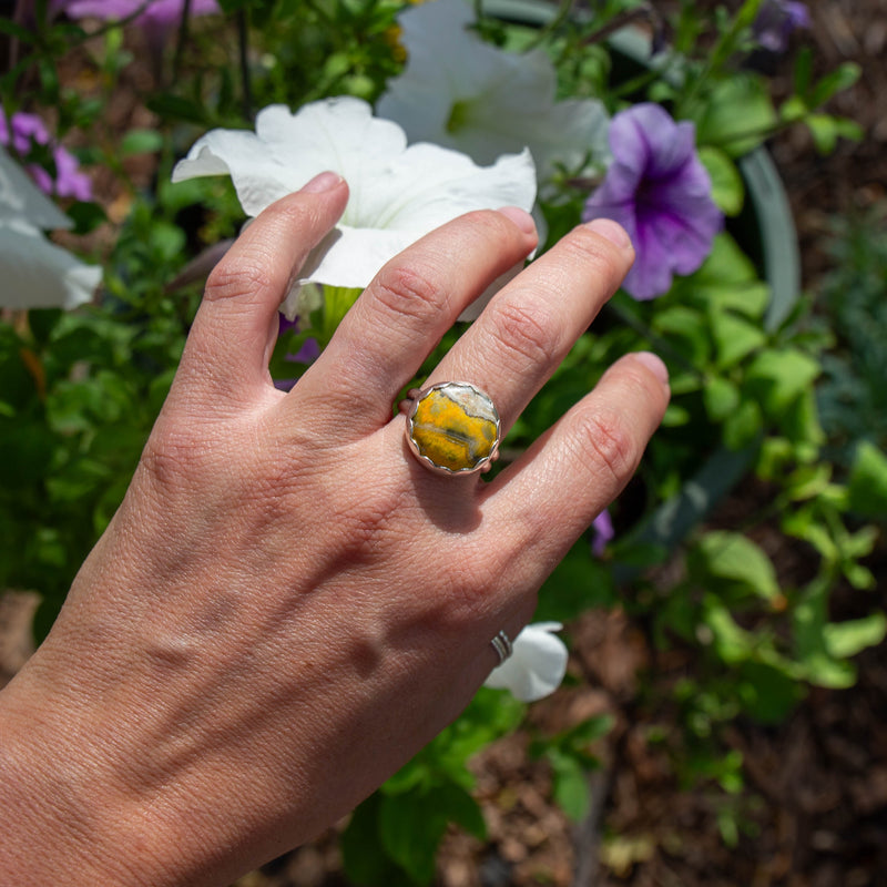 9.5 Bumblebee Jasper Sterling Silver Circle Ring (Size 9.5)