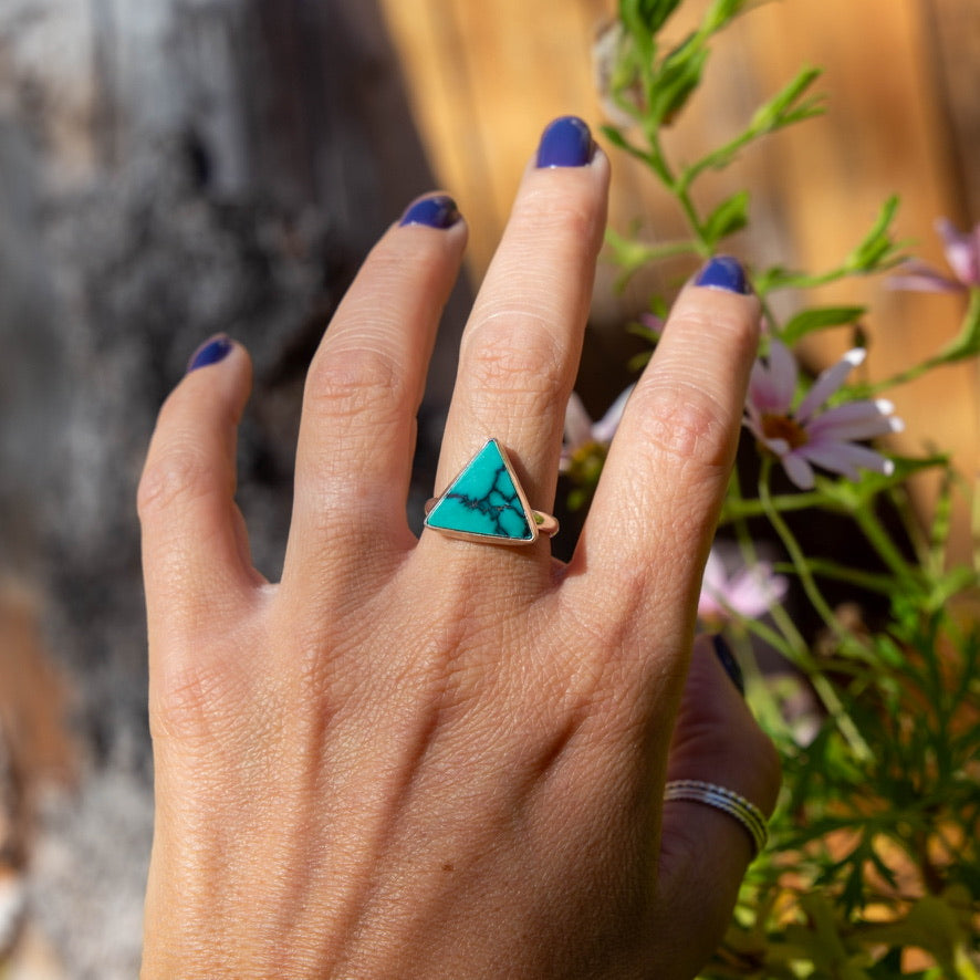 7.5 Chinese Turquoise Sterling Silver Stacker Ring (Size 7.5)