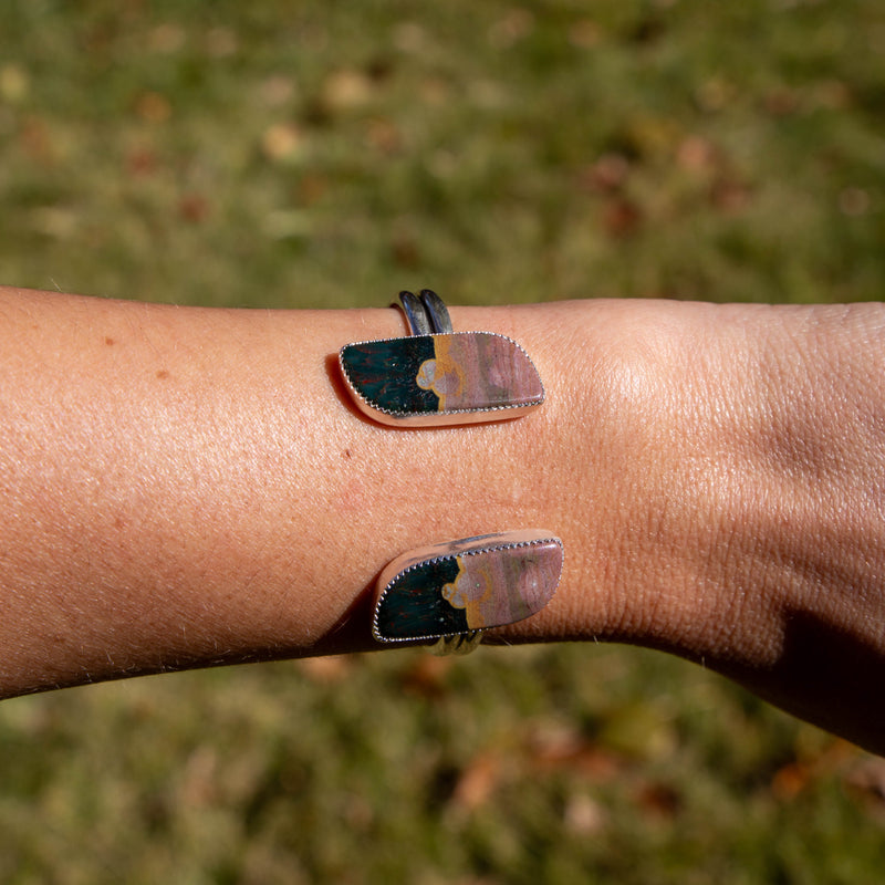 Ocean Jasper Double Stone Sterling Silver Open Cuff