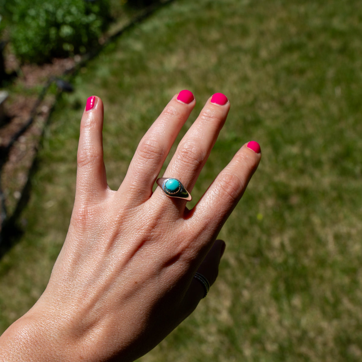10 Chinese Turquoise Sterling Silver Signet Ring (Size 10)