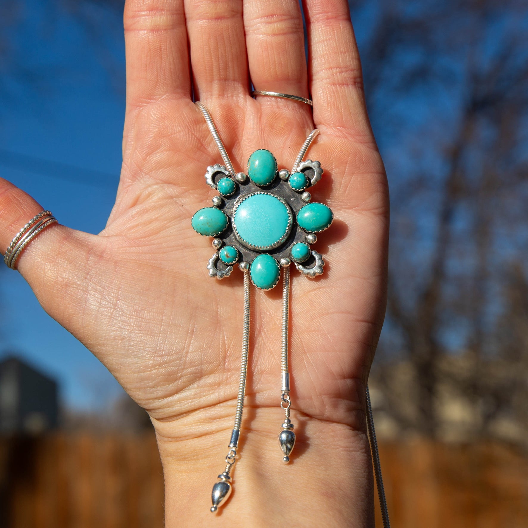 36" Campitos Turquoise Sterling Silver Chain Bolo La Femme | Southwestern Statement Jewelry