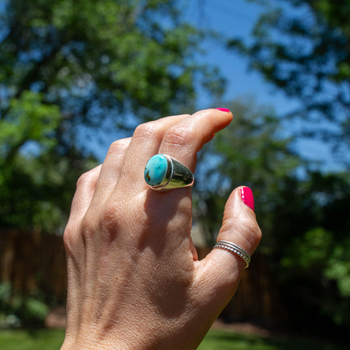 9 Royston Turquoise Sterling Silver Signet Ring (Size 9)