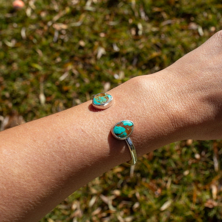Royston & No.8 TurquoiseDouble Stone Sterling Silver Open Cuff