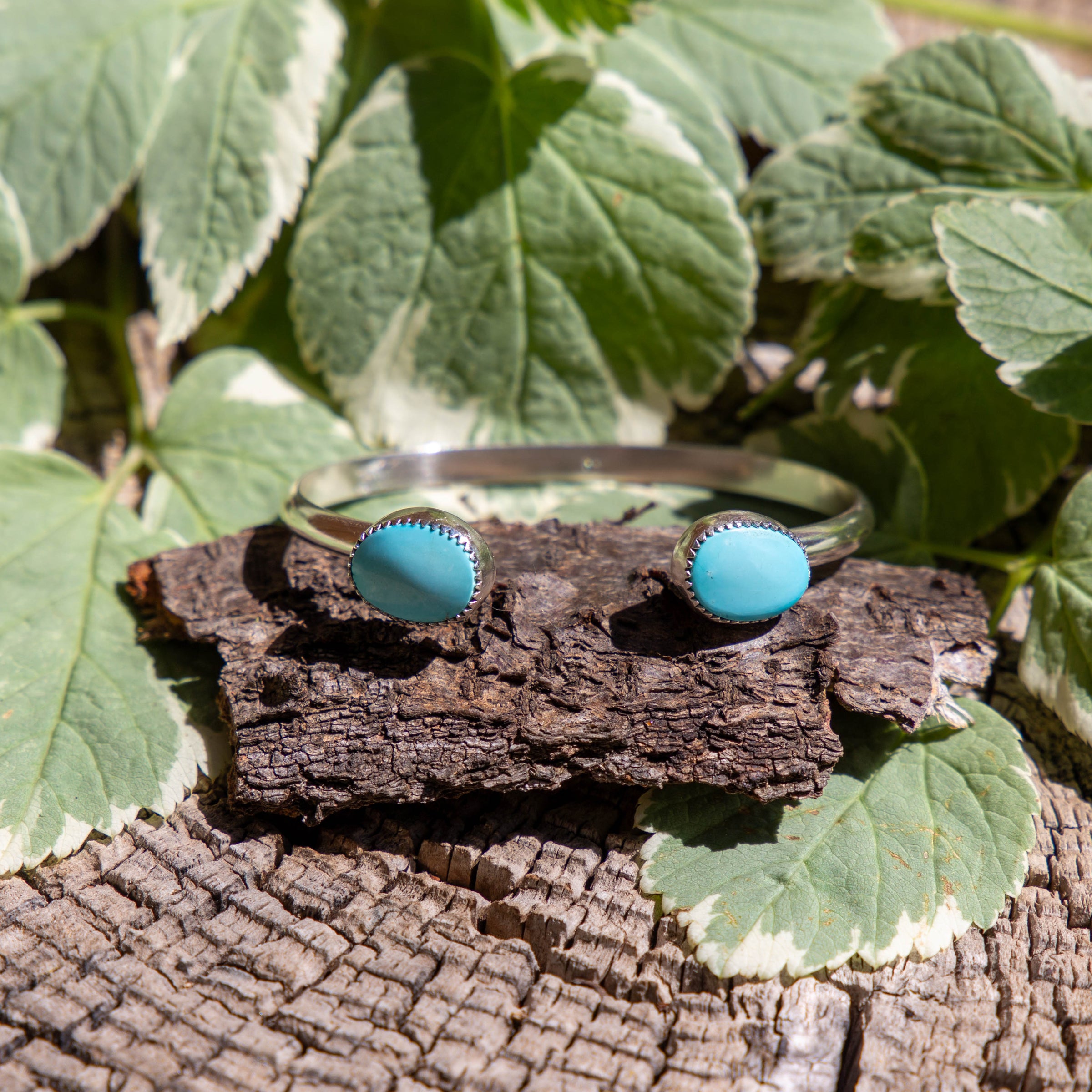 Sonoran Mountain Turquoise Double Stone Sterling Silver Open Cuff