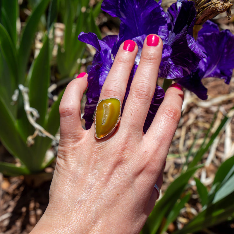 6 Druzy Yellow Agate Sterling Silver Statement Ring (Size 6)