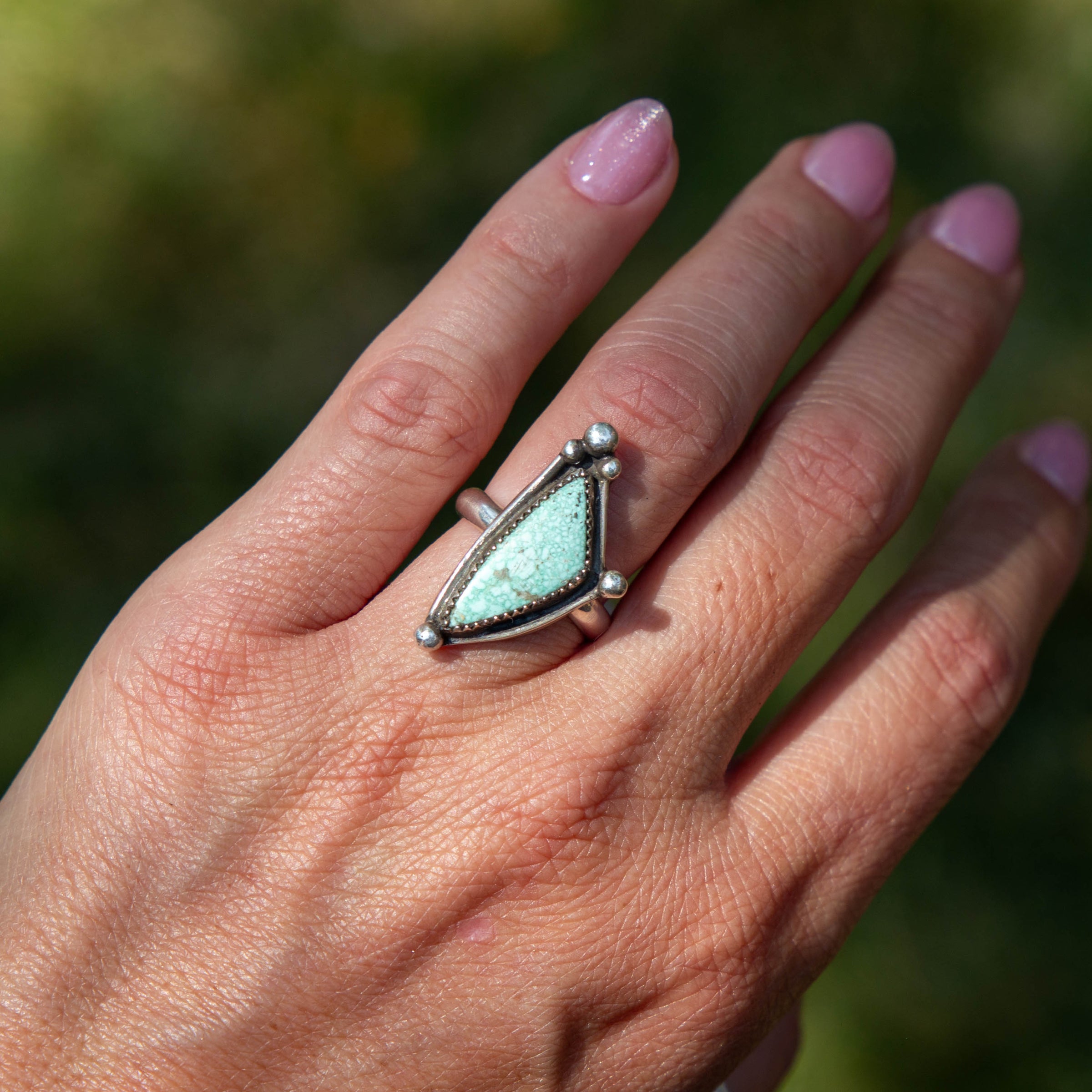 6.75 Triangular Turquoise Sterling Silver Statement Ring (Size 6.75)