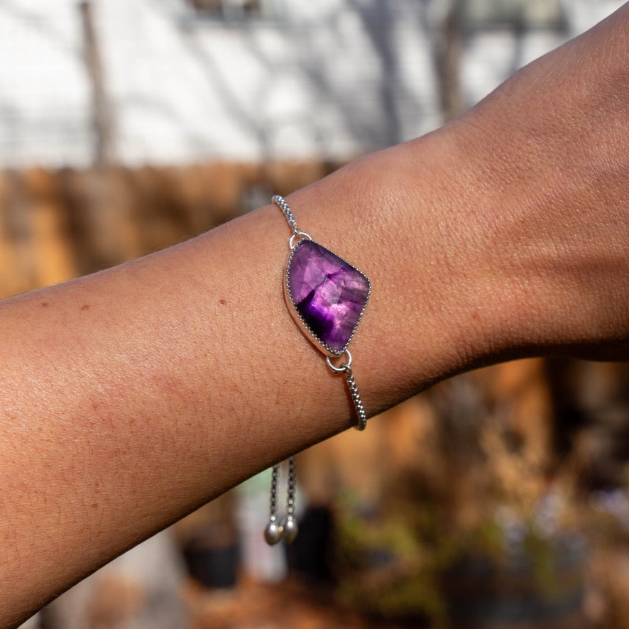 Amethyst Sterling Silver Slider Adjustable Bracelet - 8.5"