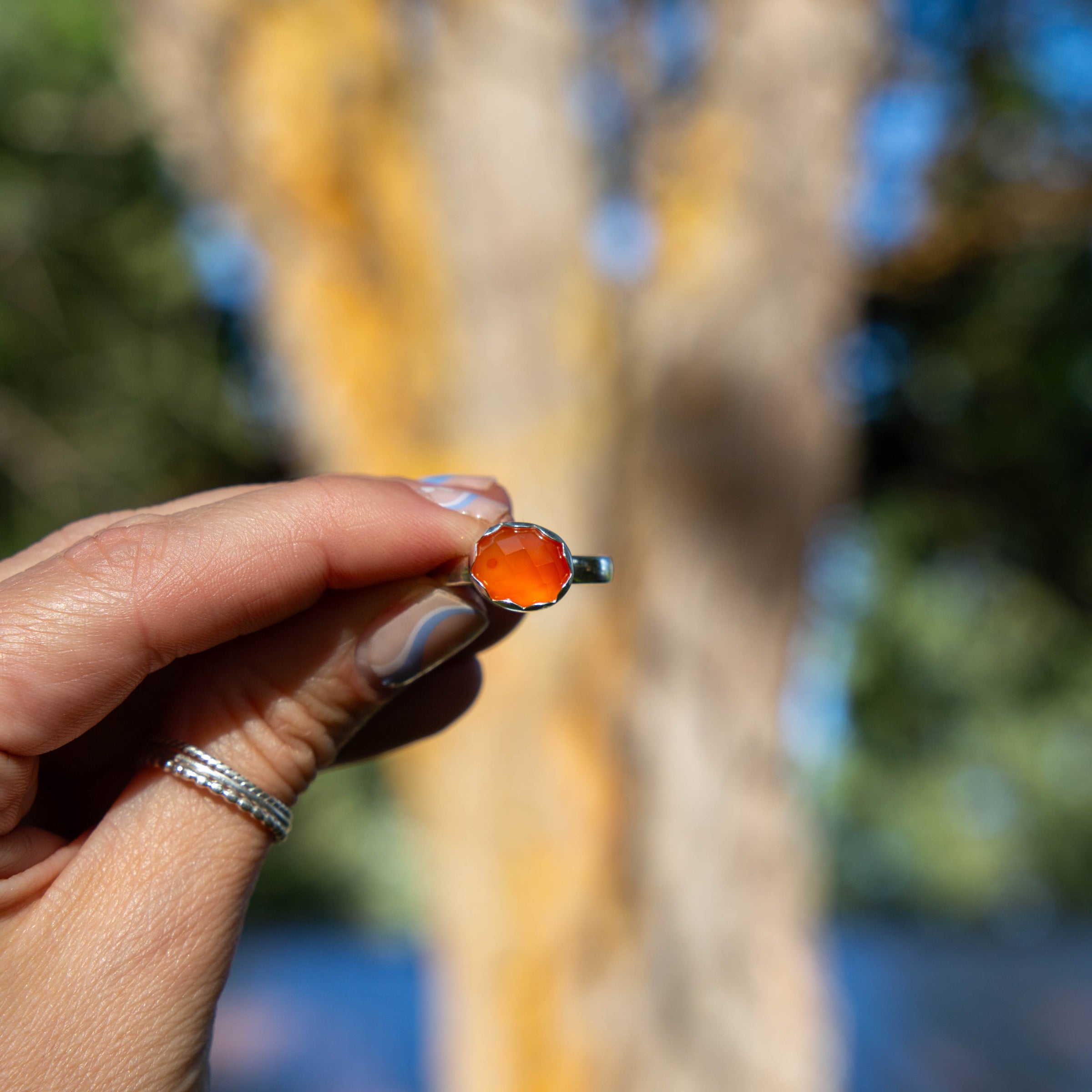 8.25 Carnelian Sterling Silver Stacker Ring (Size 8.25)