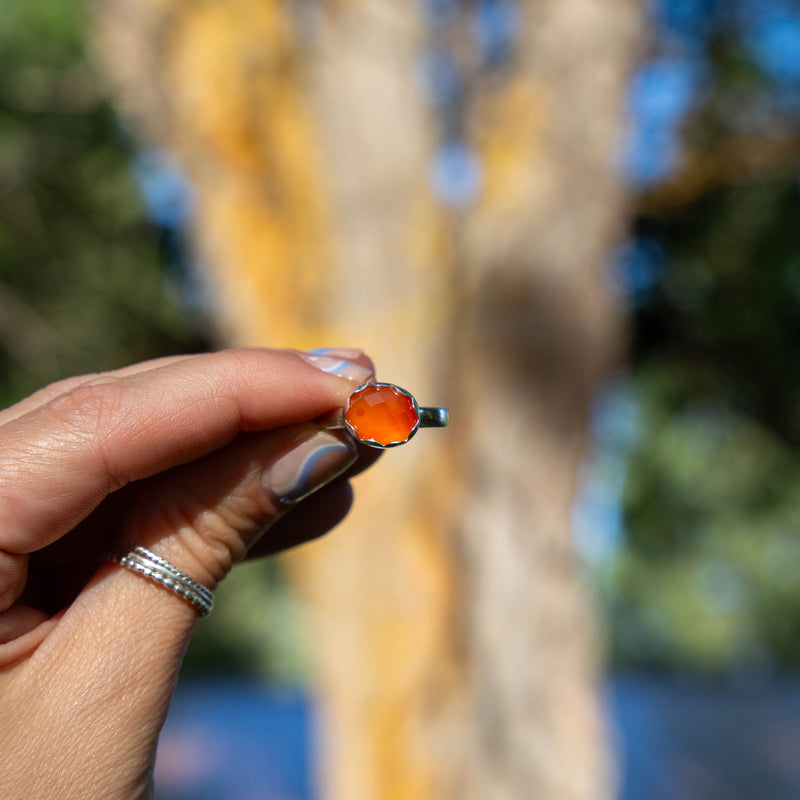 8.25 Carnelian Sterling Silver Stacker Ring (Size 8.25)