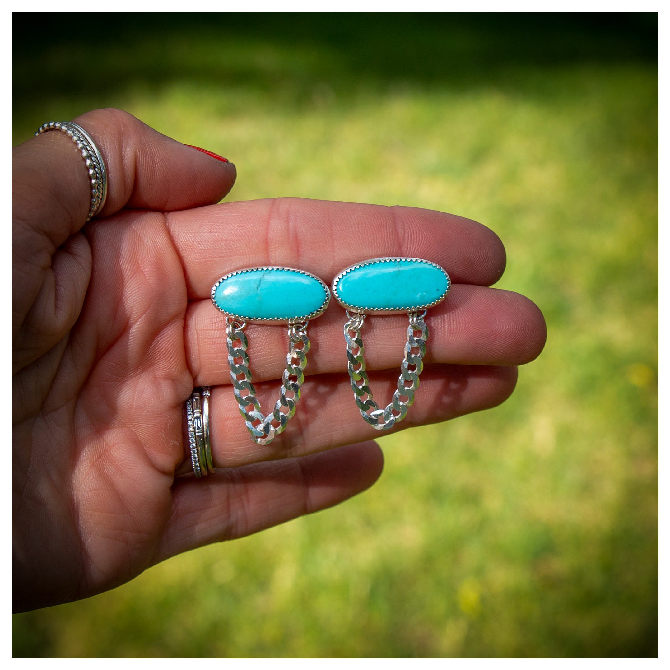 Campitos Turquoise Sterling Silver Chain Statement Earrings