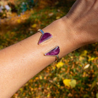 Purple Spiny Oyster Double Stone Sterling Silver Open Cuff