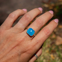 7.5 Electric Blue Chalcedony Sterling Silver Stacker Ring (Size 7.5)