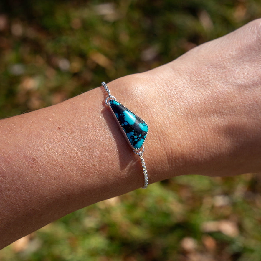 Hubei Turquoise Sterling Silver Slider Adjustable Bracelet - 8.5"