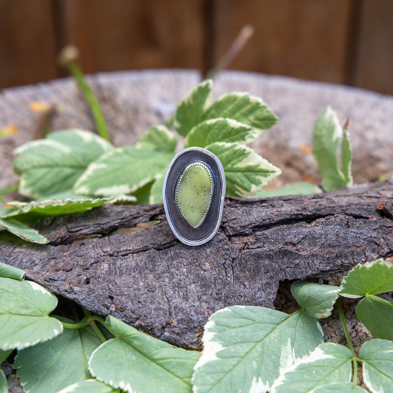 7 Green Druzy Quartz Sterling Silver Statement Ring (Size 7)