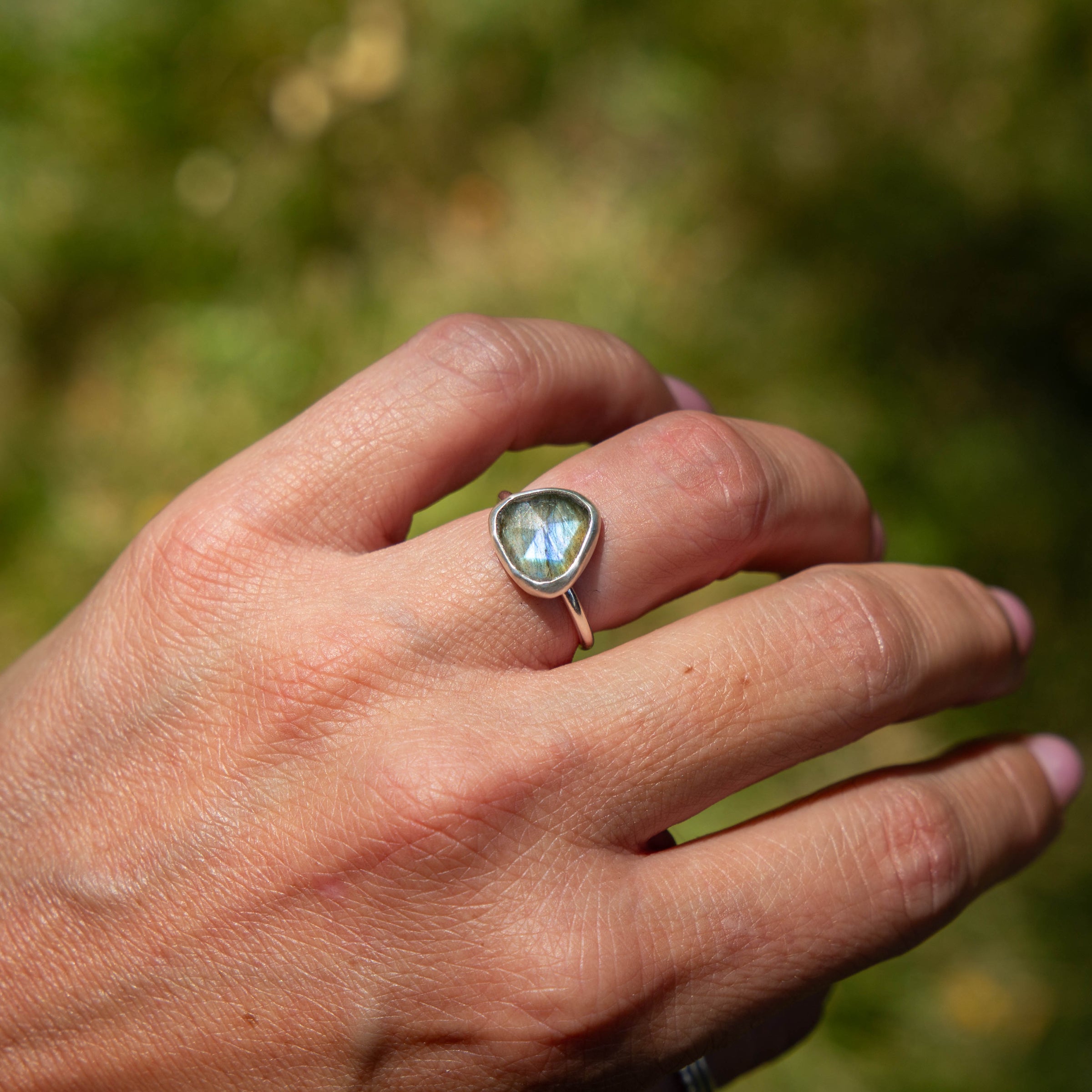 5 Labradorite Sterling Silver Stacker Ring (Size 5)
