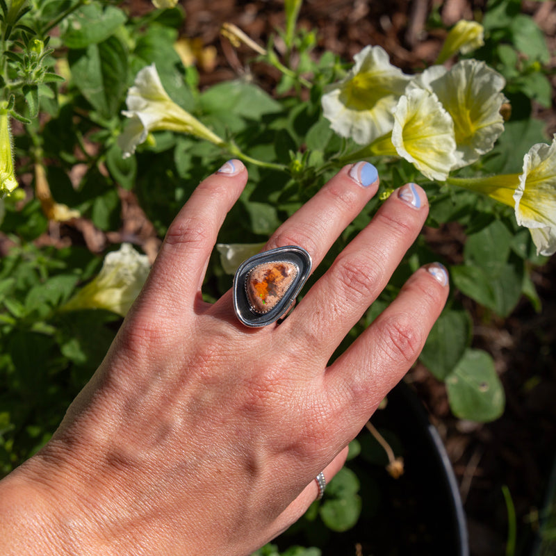 6.5 Mexican Fire Opal Sterling Silver Statement Ring (Size 6.5)