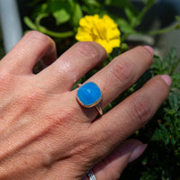 8.5 Electric Blue Chalcedony Sterling Silver Stacker Ring (Size 8.5)