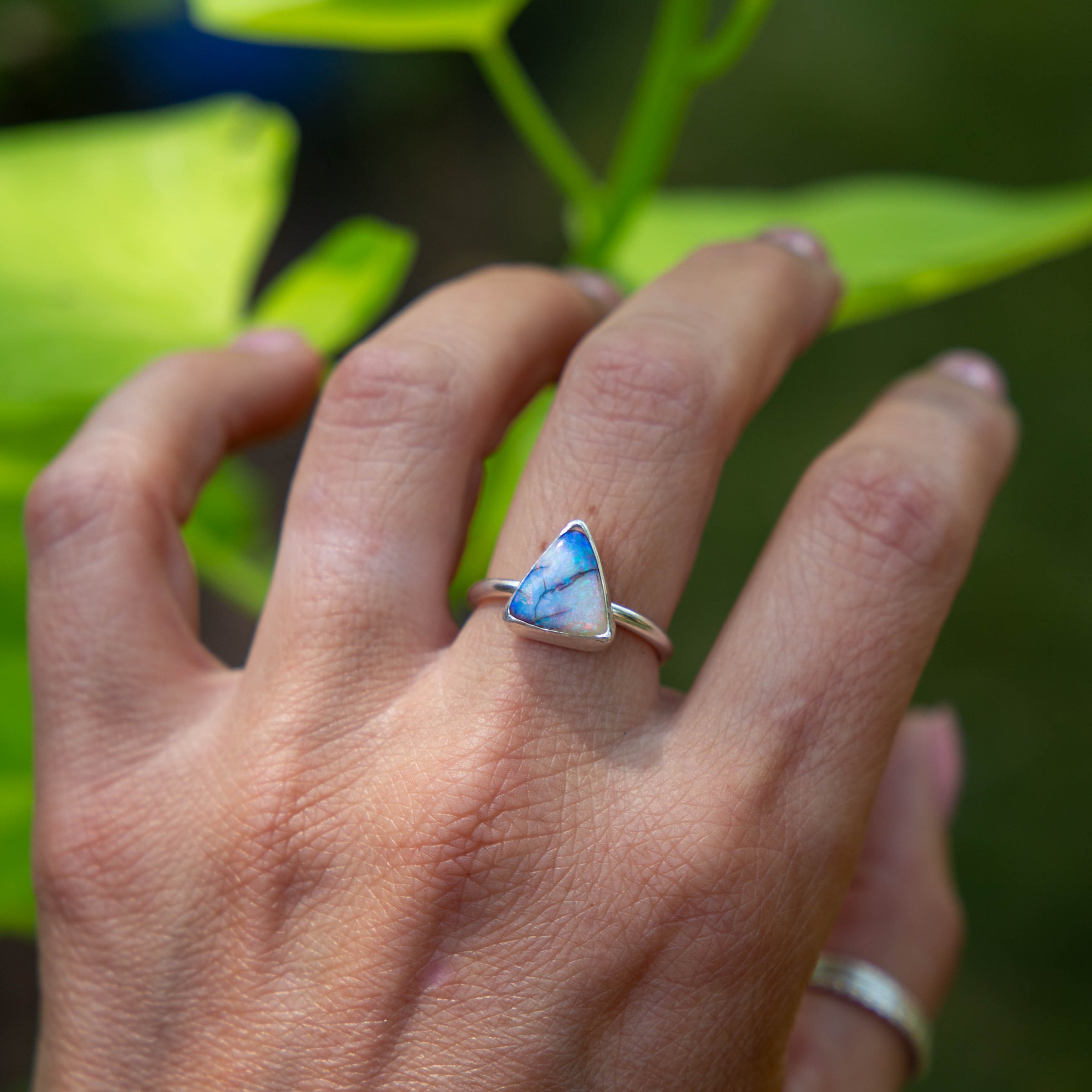 7.25 Sterling Opal Triangle Sterling Silver Stacker Ring (Size 7.25)