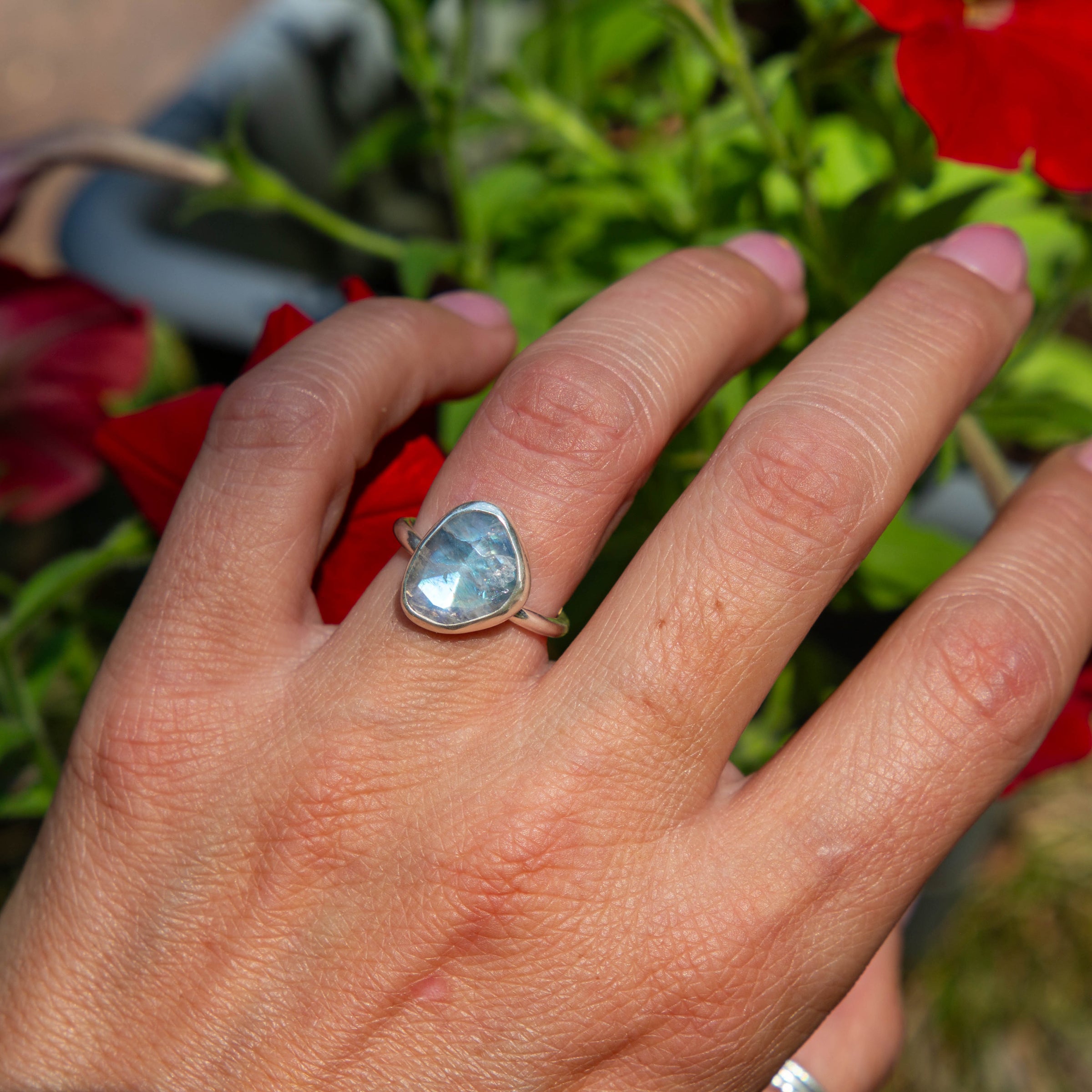 6 Moonstone Sterling Silver Stacker Ring (Size 6)