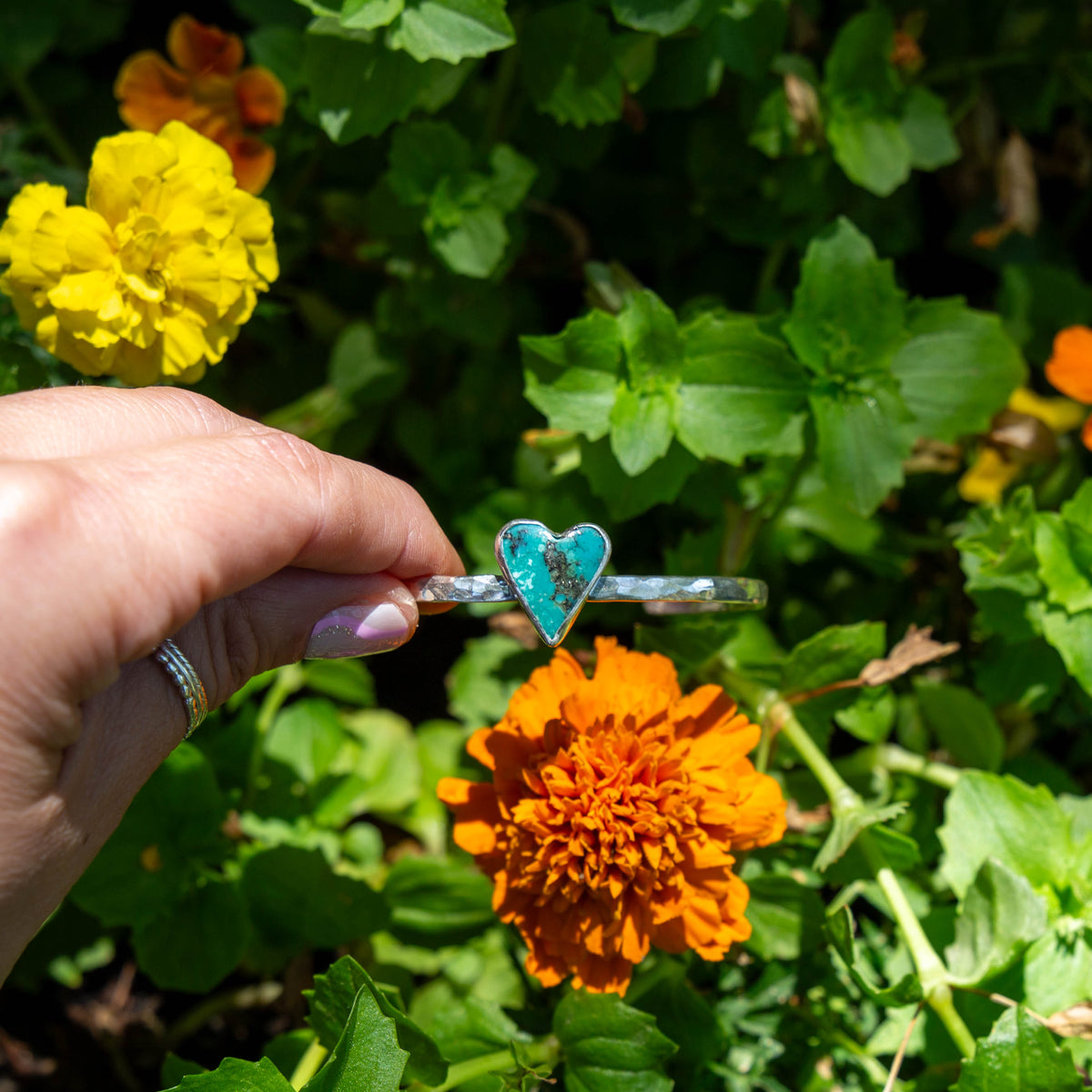 Campitos Turquoise Heart Sterling Silver Cuff #2