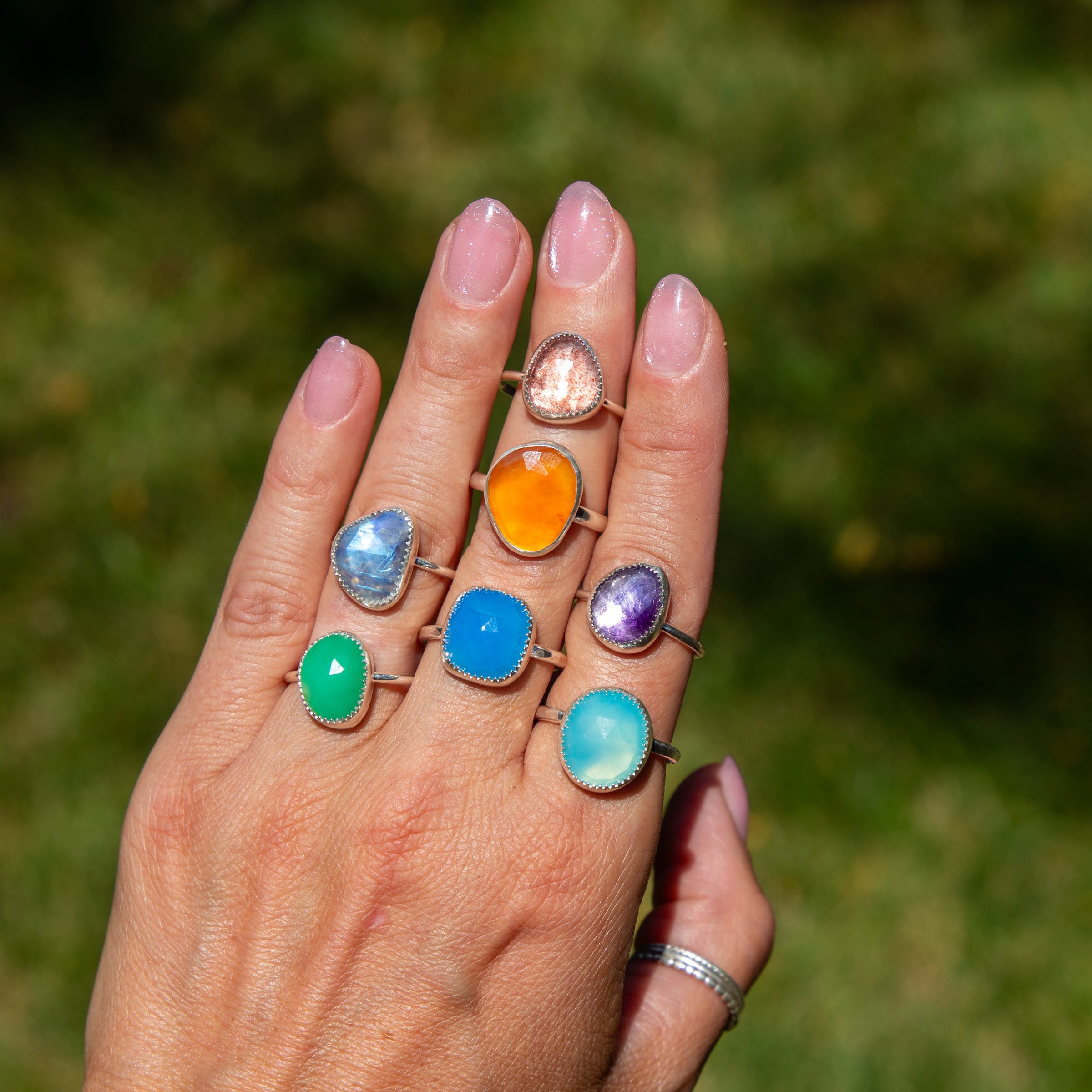 8 Carnelian Sterling Silver Stacker Ring (Size 8)