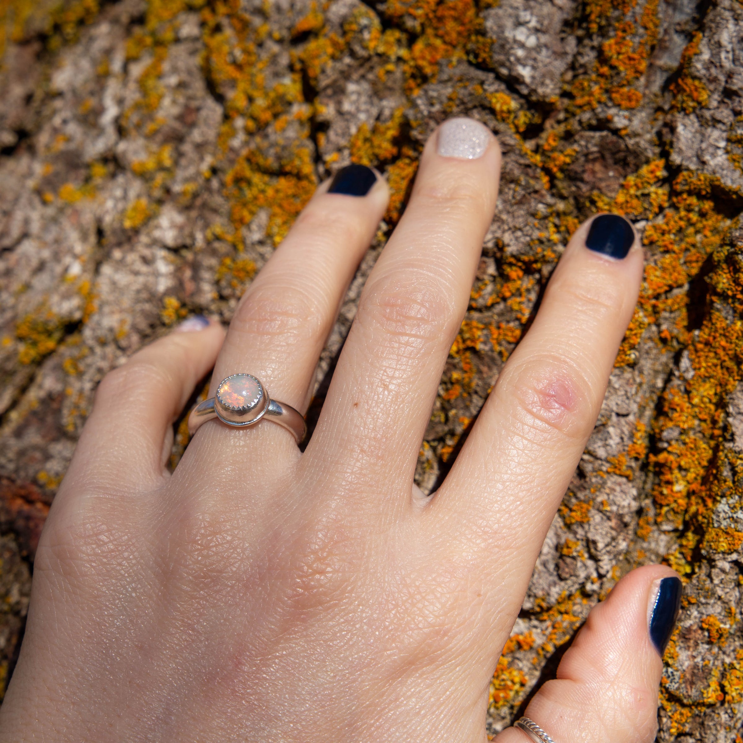 6.5 Opal Sterling Silver Stacking Ring (Size 6.5)