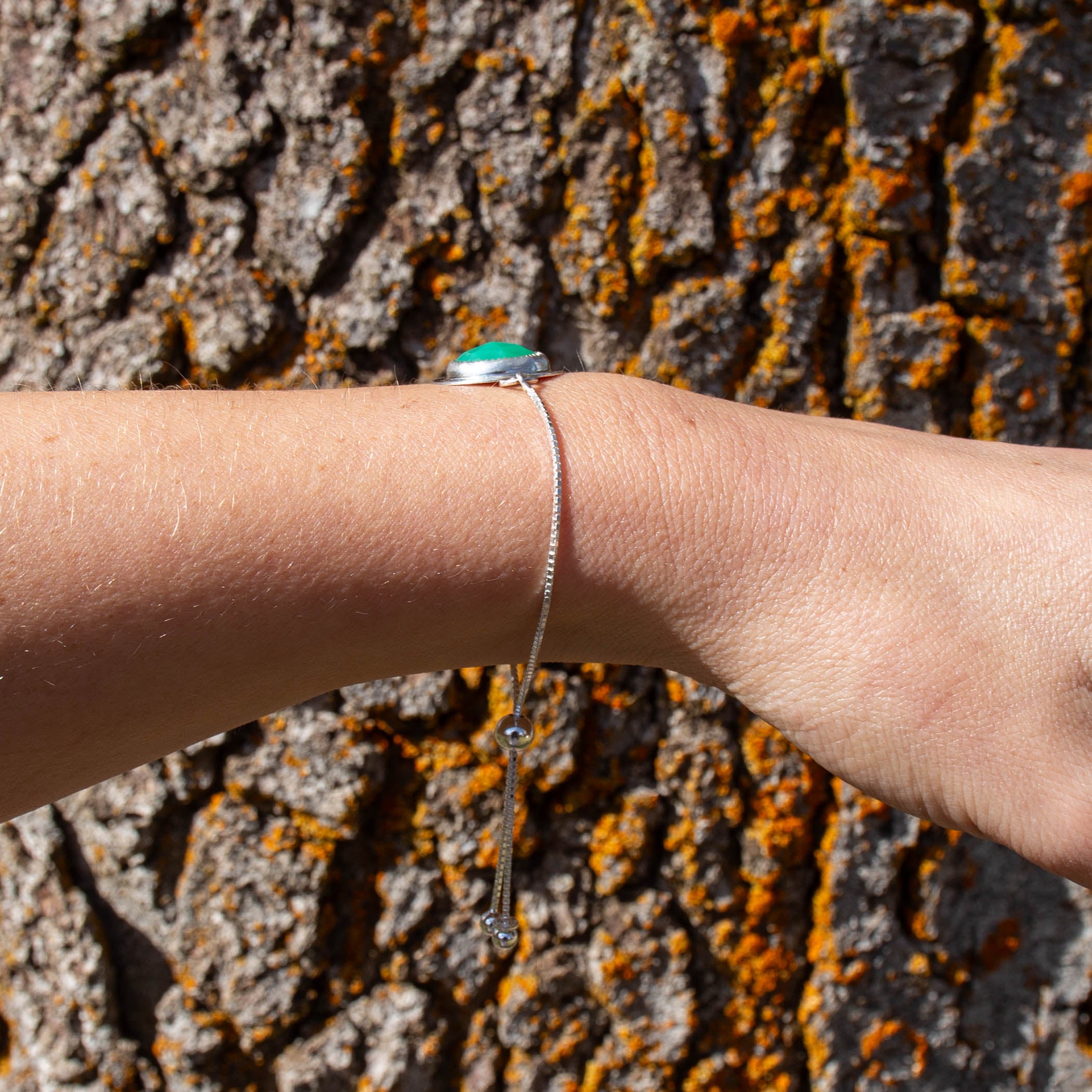 Green Chalcedony Sterling Silver Slider Bracelet - 7.5"