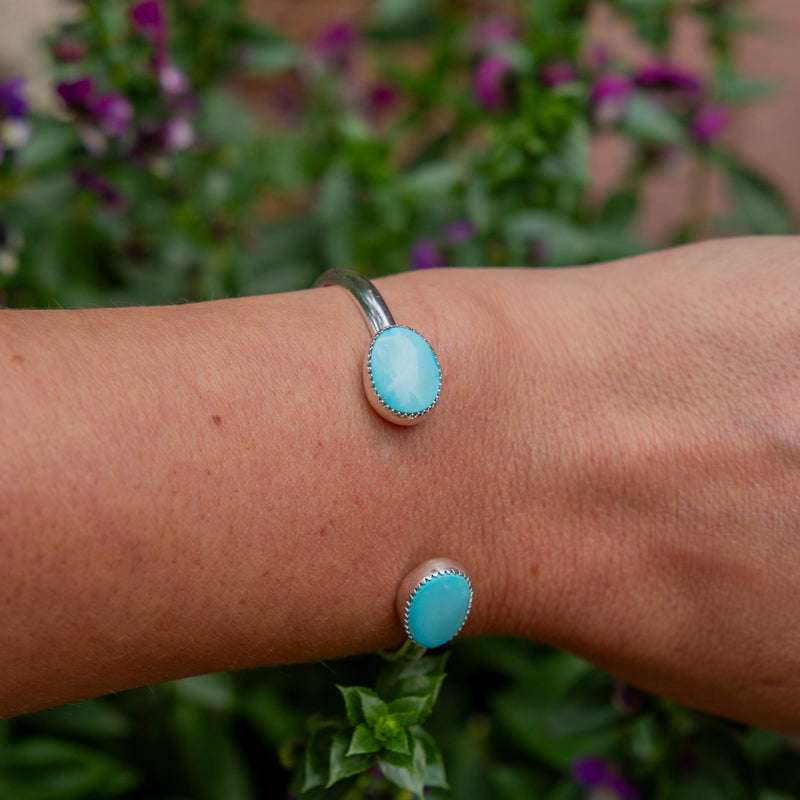 Sonoran Mountain Turquoise Double Stone Sterling Silver Open Cuff