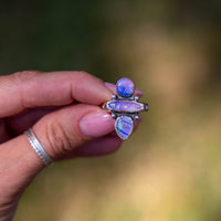 7 Triple Purple Sterling Opal Sterling Silver Statement Ring (Size 7)