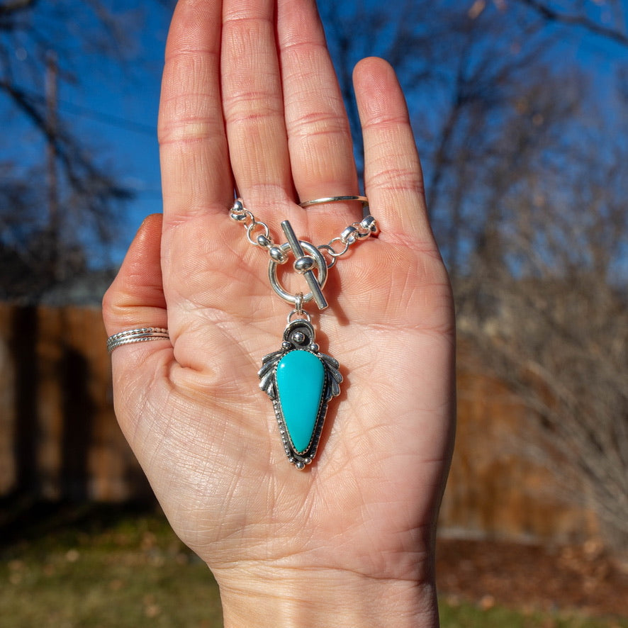 20" Royston Turquoise Sterling Silver Chunky Chain Front Toggle Necklace