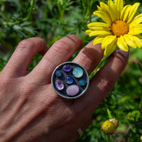 6.5 Kunzite, Opal, Amethyst, Sapphire & Moonstone Multi-Stone Circle Sterling Silver Cluster Statement Ring (Size 6.5)