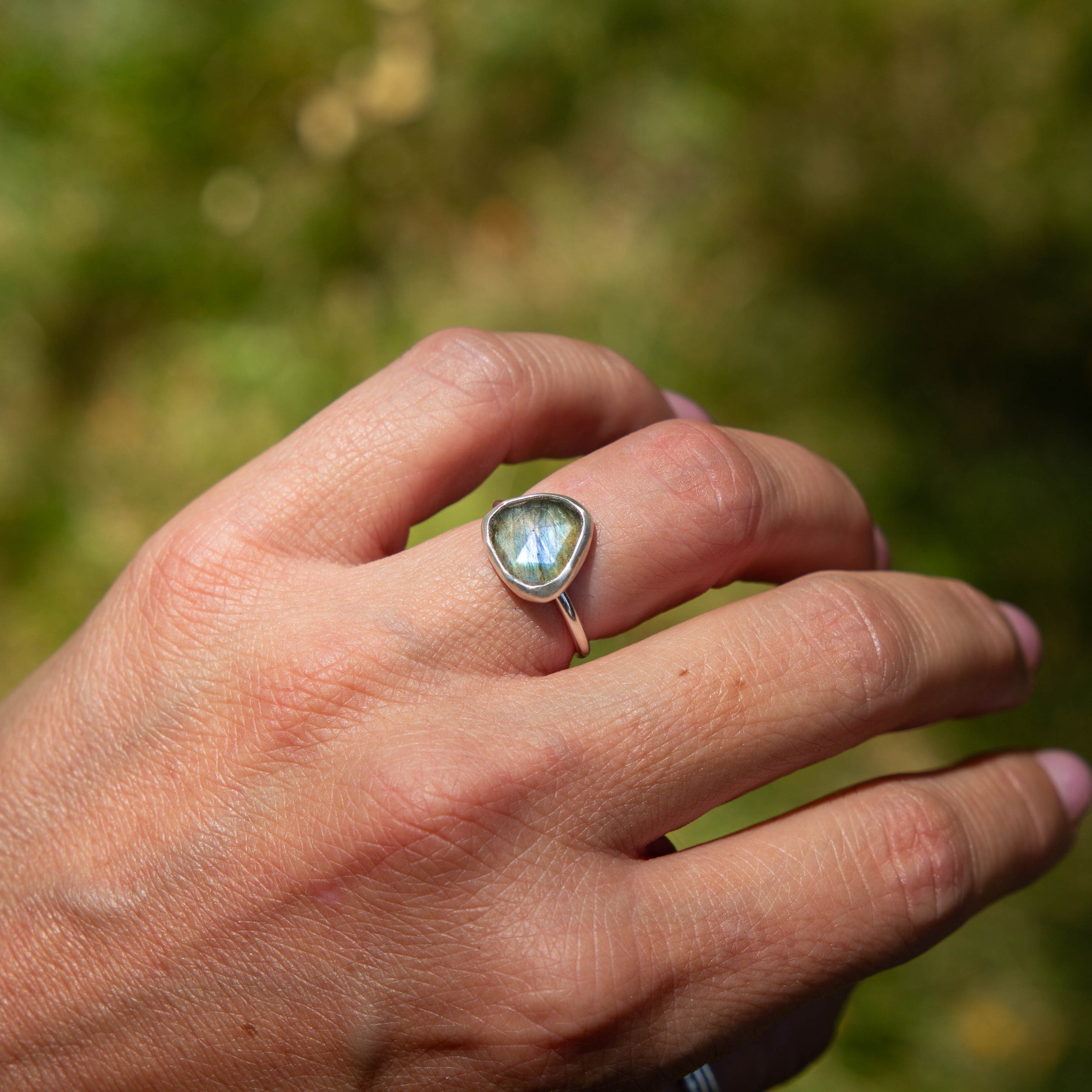5 Labradorite Sterling Silver Stacker Ring (Size 5)