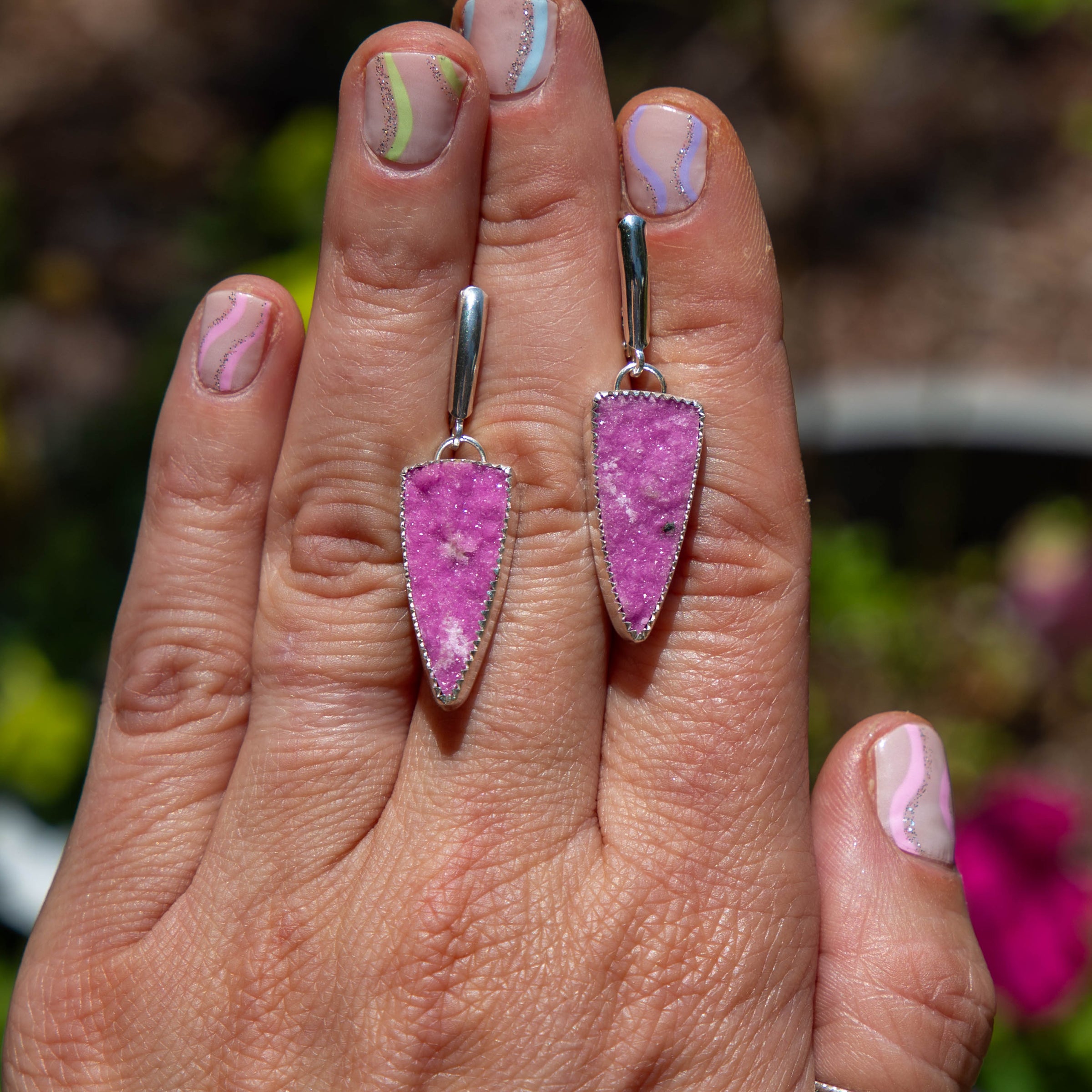 Cobalto Calcite Pink Druzy Sterling Silver Earrings #2