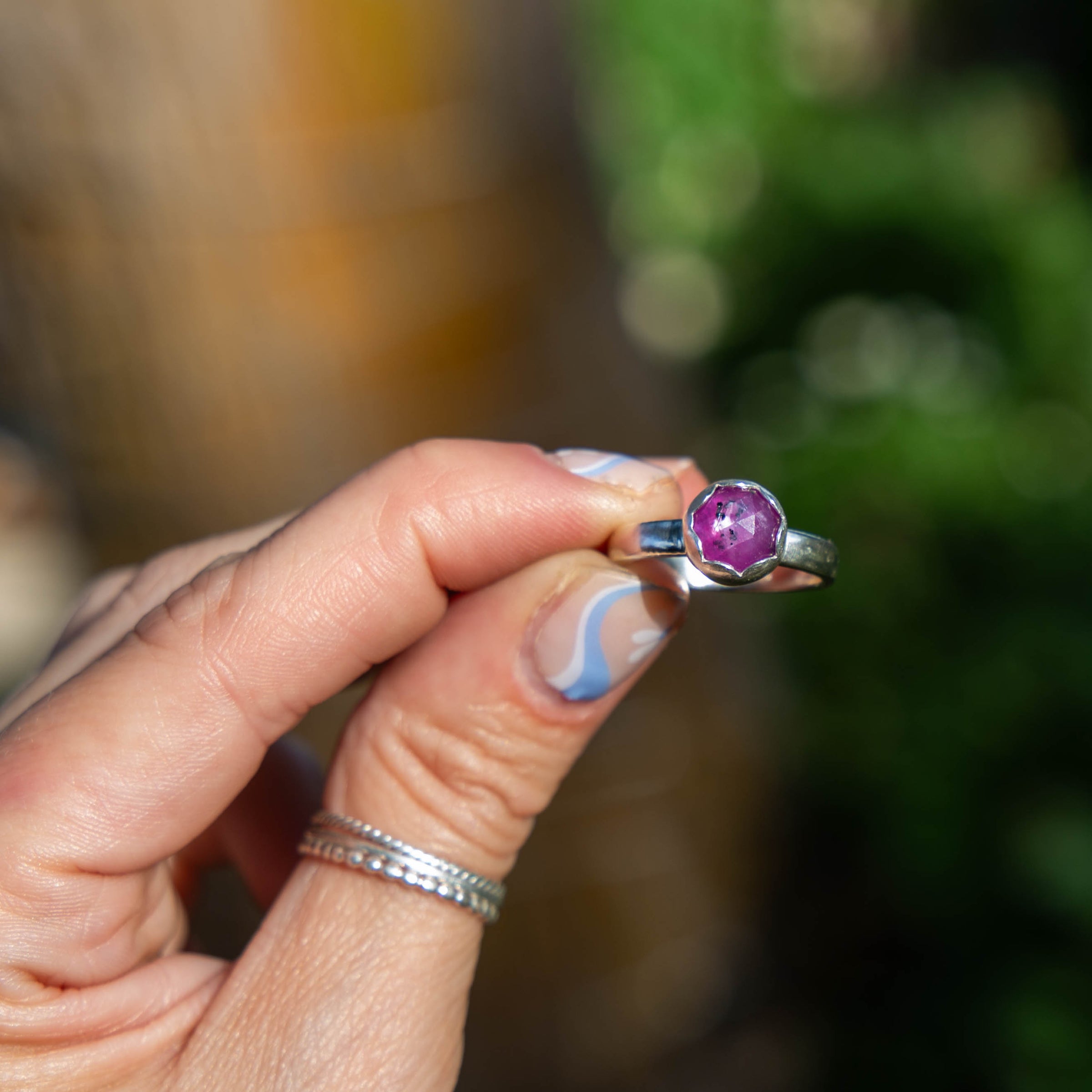 7 Sapphire Sterling Silver Stacker Ring (Size 7)