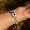 Southwest Mob Wife Chunky Mini Sterling Silver Bracelet with White Buffalo Turquoise - 7.25"