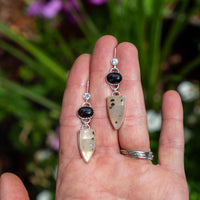 Black Onyx & Druzy Quartz Sterling Silver Dangle Earrings