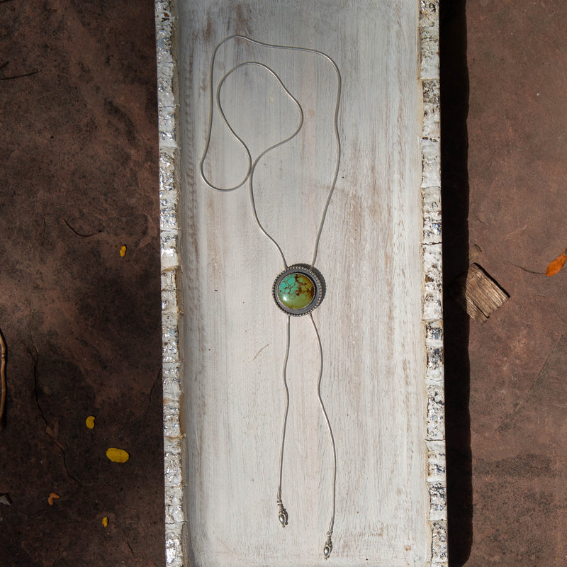 36" Hubei Circle Turquoise Sterling Silver Chain Bolo La Femme