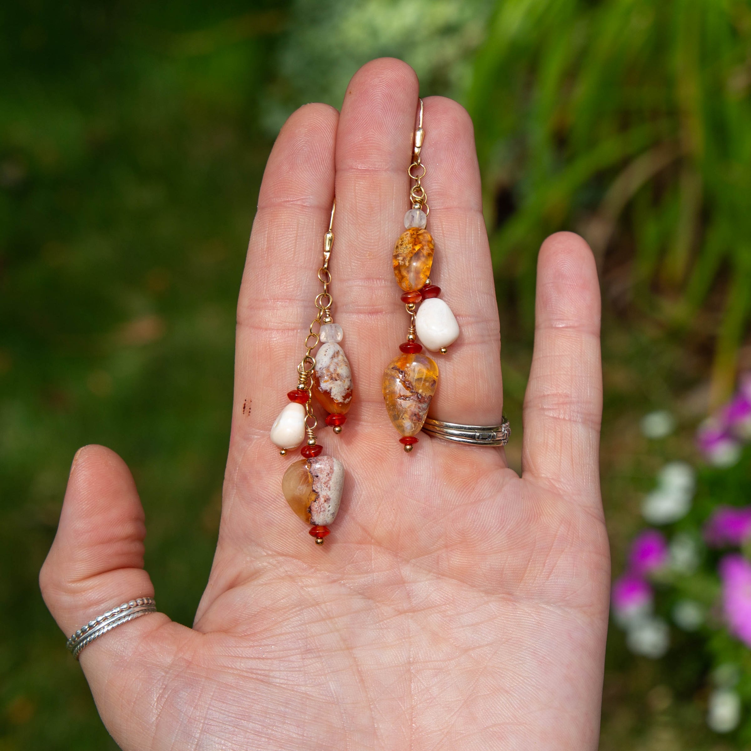 Mexican Fire Opal 14k Gold Filled Cluster Earrings