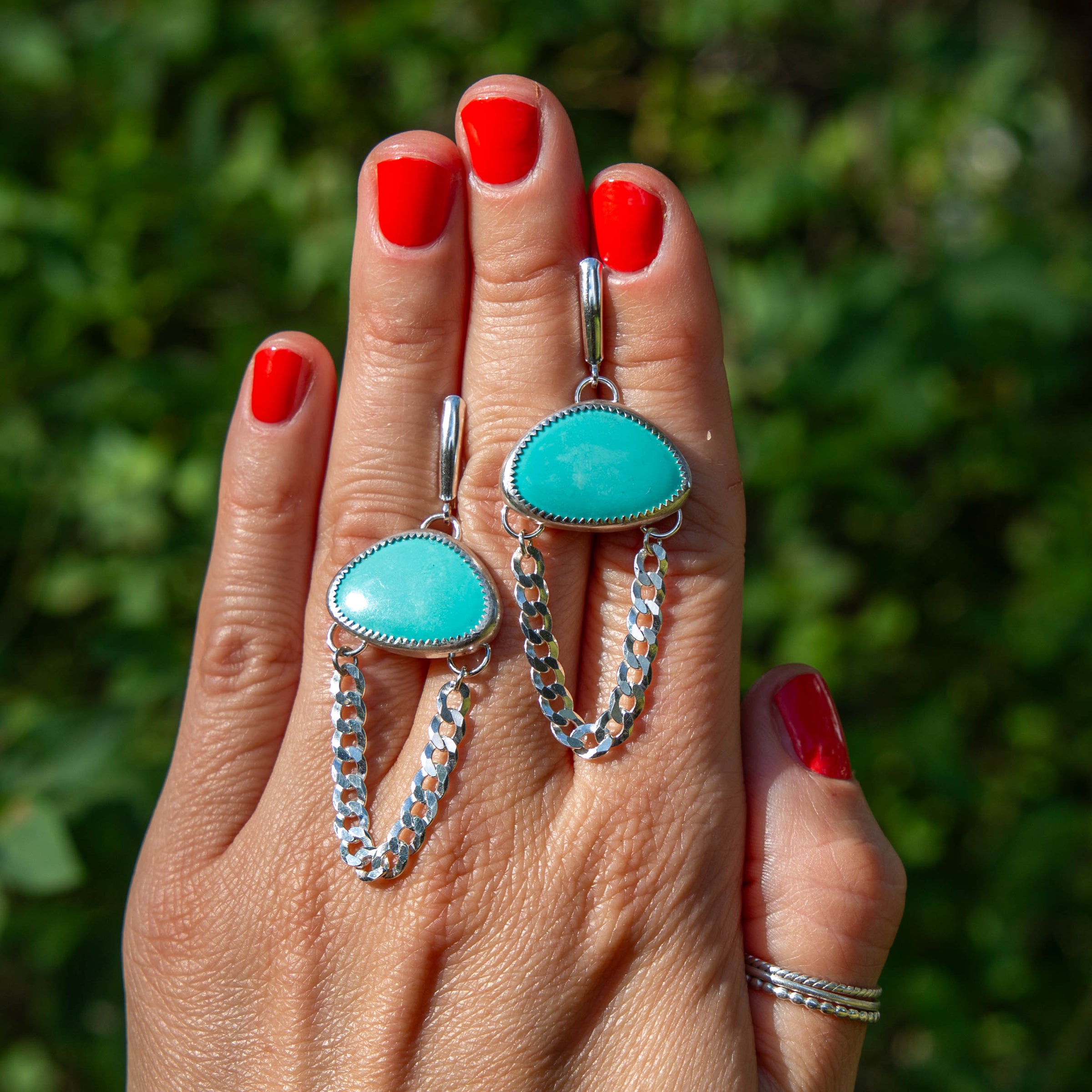 Campitos Turquoise Sterling Silver Chain Statement Earrings